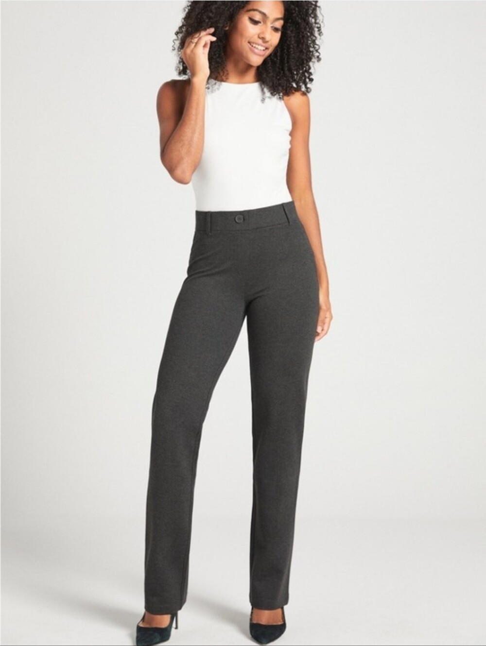 Betabrand Classic Dress Pant Size LP Gray Yoga Pant Straight Leg